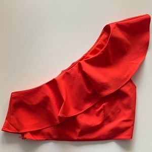 NWT XXI Red Ruffle One Shoulder Crop Top. Size small
